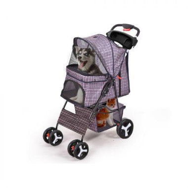 Large Pet Stroller Dog Cat Carrier Plaid