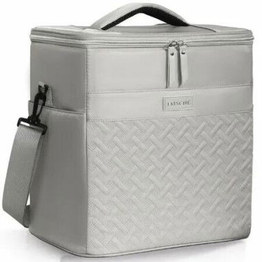 Large Reusable Lunch Tote Bag,21L Insulated Lunch Box With Adjustable Shoulder Strap,Leakproof Insulated Cooler Bag,Lunch Bag For Women Col Grey