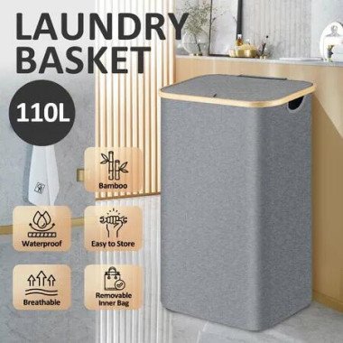 Laundry Basket 110L Large Hamper Washing Bag Collapsible Dirty Clothes Organizer Bin with Lid Wheels Rolling Storage Bathroom