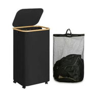 Detailed information about the product Laundry Basket With Wheels,110L Clothes Hamper For Laundry,Laundry Hamper With Lid And Inner Bag,For Laundry Room,Bedroom,Dormitory Storage,Black