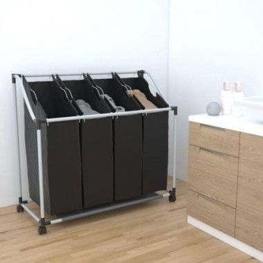 Laundry Sorter With 4 Bags Black Grey