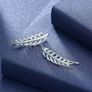 Detailed information about the product Leaves Simple Sterling Silver Earrings Light Blue/Platinum Plated.