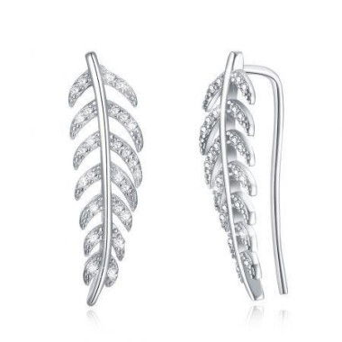 Leaves Simple Sterling Silver Earrings White/Platinum Plated.