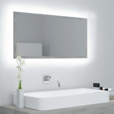LED Bathroom Mirror Concrete Grey 90x8.5x37 Cm Acrylic.