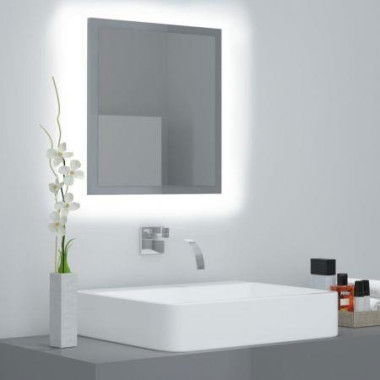 LED Bathroom Mirror High Gloss Grey 40x8.5x37 Cm Acrylic.