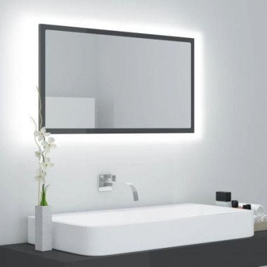 LED Bathroom Mirror High Gloss Grey 80x8.5x37 Cm Acrylic.