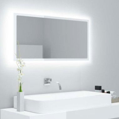 LED Bathroom Mirror High Gloss White 90x8.5x37 Cm Acrylic.