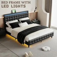 Detailed information about the product LED Bed Frame Double Size Mattress Base Wooden Platform Foundation with Headboard Bedhead Sleep Bedroom Furniture Upholstered Black PU Metal