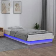 Detailed information about the product LED Bed Frame White 92x187 cm Single Size Solid Wood