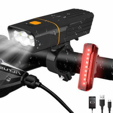 LED Bike Headlight And Backlight Set 2400mAh 3+5 Light Modes IPX5 Waterproof.