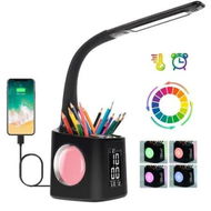 Detailed information about the product LED Desk Lamp with Clock, Color Changing Nightlight Pen Holder,Desk Light with USB Charger,Table Light for Home,Office,Bedroom-Black