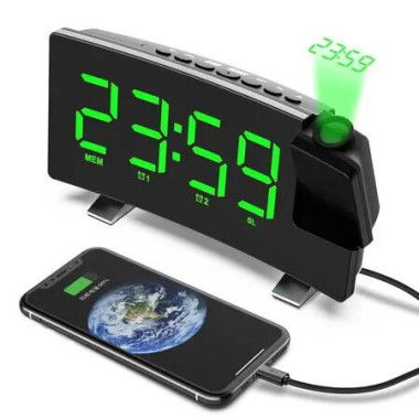 LED Digital Smart Alarm Clock Watch Table Electronic Desktop Clocks USB Wake Up Clock with 180 degree Time Projector Snooze