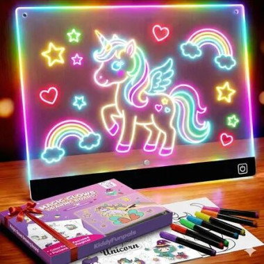 LED Drawing Board for Girls,USB-C 10In 7 Colors DIY Doodle Glow Tablet,7 Pens,10 Tracing Sheets - Unicorn Girls Toys Gift,Birthday Gifts,Age 3+