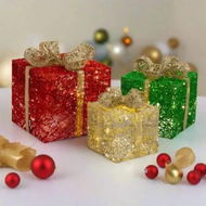 Detailed information about the product LED Jumbo Presents 3-Piece Glitter/Gold Bow Twinkle