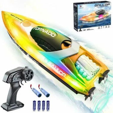 LED RC Boat 15+ MPH Fast Remote Control Speed Boats Toys Pool Lake 2.4Ghz Race Vehicles Outdoor Water Play Sports Orange