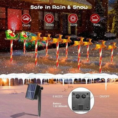 LED Solar Lights Christmas Pathway Outdoor Ground Stakes Waterproof IP65 5Pcs Festive Xmas Garden Party Decoration