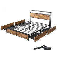 Detailed information about the product Levede Queen Bed Frame RGB LED 4 Drawers USB