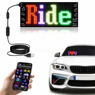 Light Signs for Car Programmable LED Car Sign Flexible LED Advertising Sign Bluetooth APP Custom Editor Animations/Text/Graffiti (17 x 7cm)