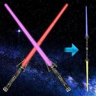 Detailed information about the product Light Up Saber 2-in-1 (7 Colors) LED Dual Laser Swords, FX Sound (Motion Sensitive) and Telescopic Handle Light Swords for Galaxy War Fighter Warriors, Halloween Dress Up Parties Xmas Present, 1 Pack