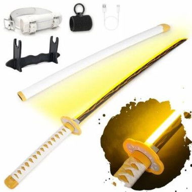 Light Up Sword,101cm 40 Inches Rechargeable Plastic Replica with Belt & Stand,Sword with Original Texture Agatsuma Zenitsu