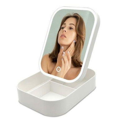 Lighted Makeup Storage With Mirror Folding Touch Screen Adjustable Makeup Mirror With Storage Box