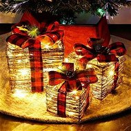 Detailed information about the product Lighted Rattan Gift Boxes Decorations 60 LED Warm White Light Up Christmas Tree Skirt Ornament Present Boxes Set of 3
