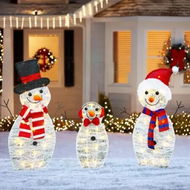 Detailed information about the product Lighted Snowman Christmas Decorations 3 Pieces Outdoor Waterproof 2D Plugin Patio Lawn Garden Party Warm White Festive Display