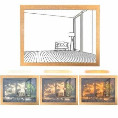Lighting Painting Decoration LED Picture Frame Dimmable For Home Decor Room Office Desktop Housewarming Birthday Party (House 17*22.1cm)