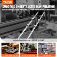 Detailed information about the product Linear Guide Rail Set, SBR20 1500mm, 2 PCS 59 in/1500 mm SBR20 Guide Rails and 4 PCS SBR20UU Slide Blocks, Linear Rails and Bearings Kit for Automated Machines DIY Project CNC Router Machines