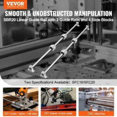 Linear Guide Rail Set, SFC20 1200mm, 2 PCS 39.4 in/1000 mm SFC20 Guide Rails 4 PCS SC20 Slide Blocks 4 PCS Rail Supports, Linear Rails and Bearings Kit for Automated Machines CNC DIY Project