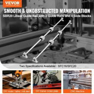 Detailed information about the product Linear Guide Rail Set, SFC20 1200mm, 2 PCS 39.4 in/1000 mm SFC20 Guide Rails 4 PCS SC20 Slide Blocks 4 PCS Rail Supports, Linear Rails and Bearings Kit for Automated Machines CNC DIY Project