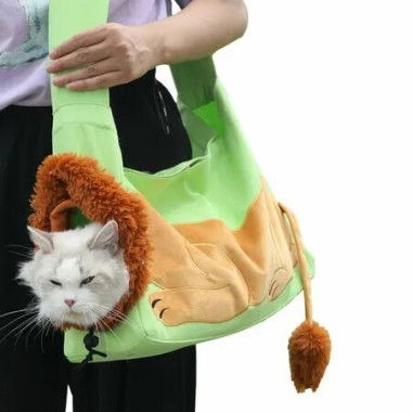 Lion-Shaped Pet Carrier Bag,Canvas Pet Bag,Cat Shoulder Bag,Pet Body Carrier For Daily Use,Walking,Outdoor Travel,Green Size S