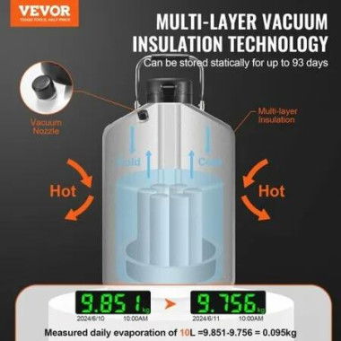 Liquid Nitrogen Tank 10 L Aluminum Alloy LN2 Container Dewar 6 Canisters