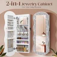 Detailed information about the product Lockable Mirror Cabinet Jewellery Box Armoire Door Wall Mounted Makeup Cosmetic Beauty Organiser Case with LED Lights Bedroom Dressing 44x10x106cm