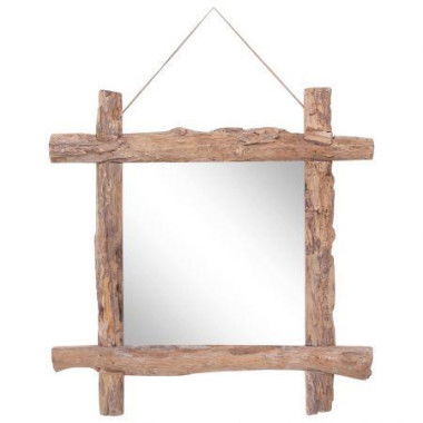 Log Mirror Natural 70x70 Cm Solid Reclaimed Wood