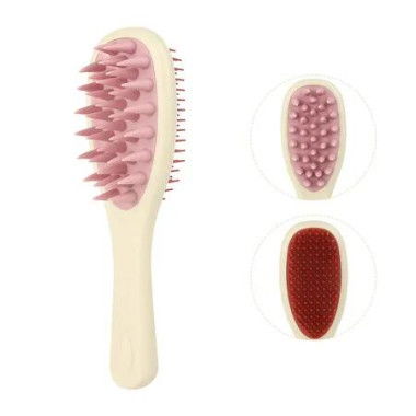 Long Handle Hair Silicone Scalp Massage Brush, 2 in 1 Double Sided Hair Comb Shampoo Brush, Multicolor, Beige