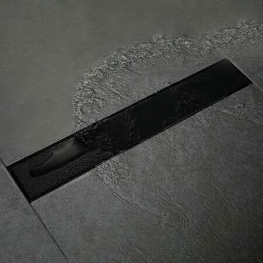 Long Shower Grate Stainless Steel Floor Drain Waste (Matte Black-Tile Insert, 900 * 100,Outletï¿ 80 mm)