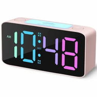 Detailed information about the product Loud Alarm Clock Heavy Sleepers Digital 7 Colour Night Light Adjustable Volume Dimmer Kids Teens Bedroom Pink RGB Wake Up