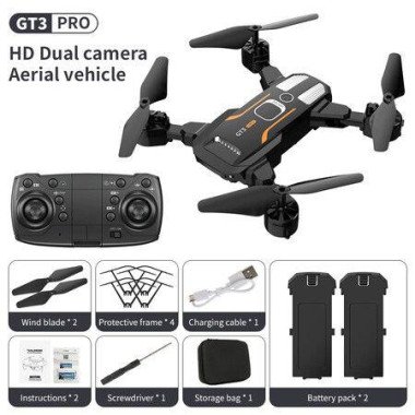 LSRC GT3 Mini Drone 4K Professional HD Dual Camera Optical Flow Position Aerial Photography RC Foldable Quadcopter WIFI FPV Toys Dual Battery Black