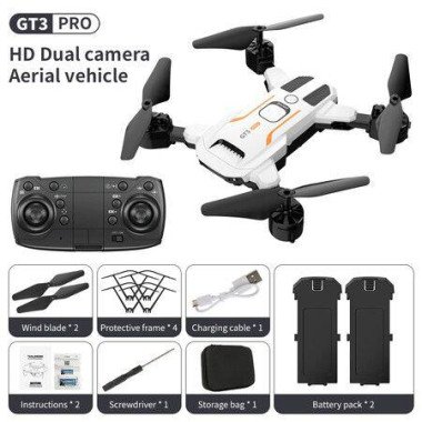 LSRC GT3 Mini Drone 4K Professional HD Dual Camera Optical Flow Position Aerial Photography RC Foldable Quadcopter WIFI FPV Toys Dual Battery White