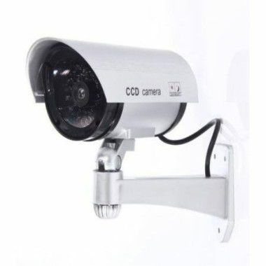 LUD 1 * Outdoor-Indoor Fake Dummy Security Surveillance CCTV Red Flash Light IR Camera Silver.