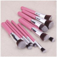 Detailed information about the product LUD 10Pcs Wood Makeup Brush Kit Professional Cosmetic Set Silver Ferrule Pink