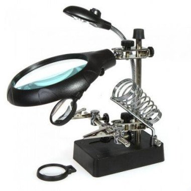 LUD 2.5X 7.5X 10X LED Light Magnifier Helping Hand Auxiliary Clamp Alligator Clip Stand.