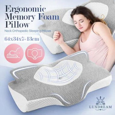 Luxdream Cervical Pillow Memory Foam Contour Neck Shoulder Ergonomic Cooling Sleeping Support for Back Stomach Side Sleepers with Pillowcase