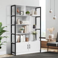 Detailed information about the product LUXSUITE 5 Tier Display Shelf Bookshelf Bookcase Storage Cabinet Shelving Unit Rack With 2 Lockable Doors