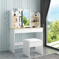 Detailed information about the product LUXSUITE Makeup Vanity Set White Dressing Table With Lights And Drawers Mirror Stool