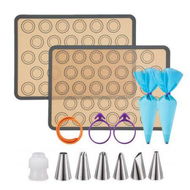 Detailed information about the product Macaron Silicone Baking Mats Kit 16Pcs,Reusable Silicone Pastry Bags with 2 Half-Size Baker Mats for Home Pastry Baking(Grey)