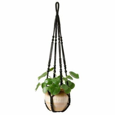 Macrame Plant Hanger Indoor Hanging Planter Basket With Wood Beads Decorative Flower Pot Holder No Tassels For Indoor Outdoor Boho Home Decor 90cm/35 Inch Black 1 Pc (POTS NOT Included)