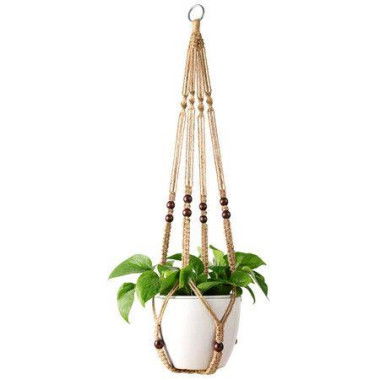 Macrame Plant Hanger Indoor Hanging Planter Basket With Wood Beads Decorative Flower Pot Holder No Tassels For Indoor Outdoor Boho Home Decor 90cm/35 Inch Brown 1 Pc (POTS NOT Included)