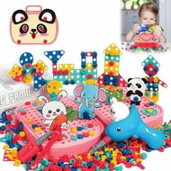 Detailed information about the product Magic Montessori Toolbox with Drill, 362Pcs STEM Mosaic Puzzle Set with Electric Drill and Portable Toolbox, Creative DIY Gift for Boys and Girls (Pink)